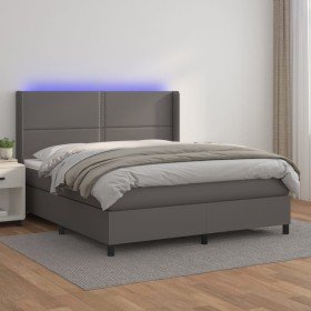 Cama box spring colchón y LED cuero sintético gris 180x200 cm Cama box spring colchón y LED cuero sintético gris 180x200 cm