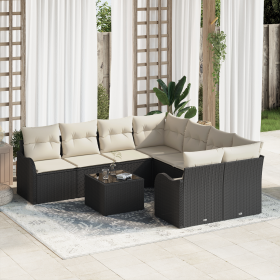 Conjunto de Sofá de Jardín de 9 Piezas con Cojines Negro