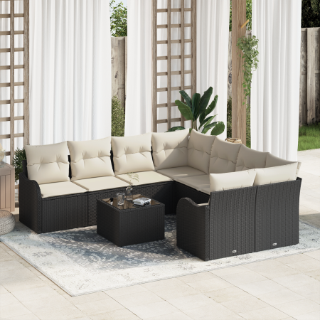 Conjunto de Sofá de Jardín de 9 Piezas con Cojines Negro