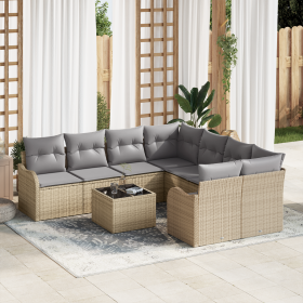Conjunto de Sofás de Jardín de 9 Piezas con Cojines Beige de