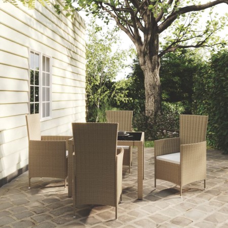 Garten Esstischgarnitur 5 Stück und beige synthetische Rattankissen von vidaXL, Gartensets - Ref: Foro24-3094902, Preis: 379,...