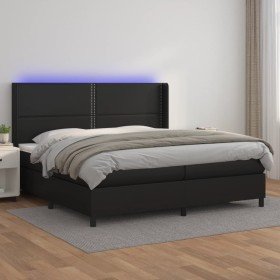 Cama box spring colchón y LED cuero sintético negro 200x200 cm Cama box spring colchón y LED cuero sintético negro 200x200 cm