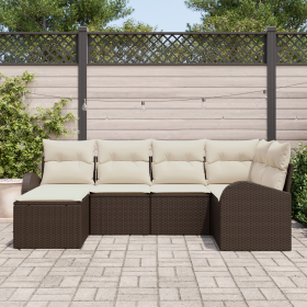 Set de sofá de jardín de 6 piezas con cojines de ratán poliéster marrón de , Sofás de exterior - Ref: Foro24-3354777, Precio:...