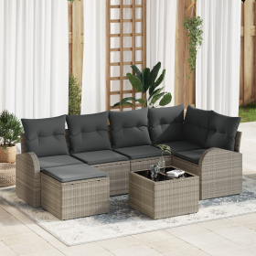 Juego de Sofá de Jardín de 7 Piezas con Cojines Gris Polirratán de , Sofás de exterior - Ref: Foro24-3354791, Precio: 479,60 ...