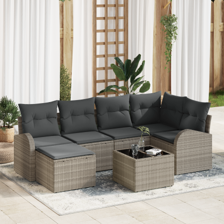 Juego de Sofá de Jardín de 7 Piezas con Cojines Gris Polirratán de , Sofás de exterior - Ref: Foro24-3354791, Precio: 479,60 ...