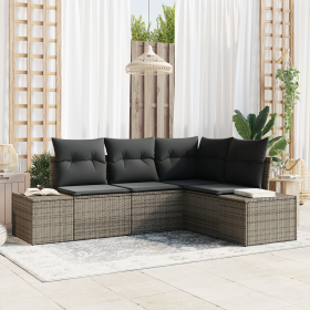 Conjunto de Sofá de Jardín de 4 Piezas con Cojines Gris Poliratán de , Sofás de exterior - Ref: Foro24-3355708, Precio: 364,14 €