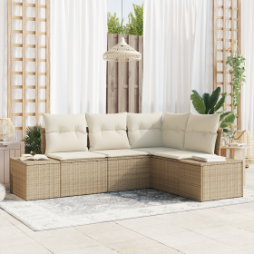 Juego de Sofá de Jardín de 4 Piezas con Cojines Beige de Ratán