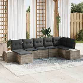 Conjunto de Sofás de Jardín de 7 Piezas con Cojines Ratán Poli Gris de , Sofás de exterior - Ref: Foro24-3355818, Precio: 486...