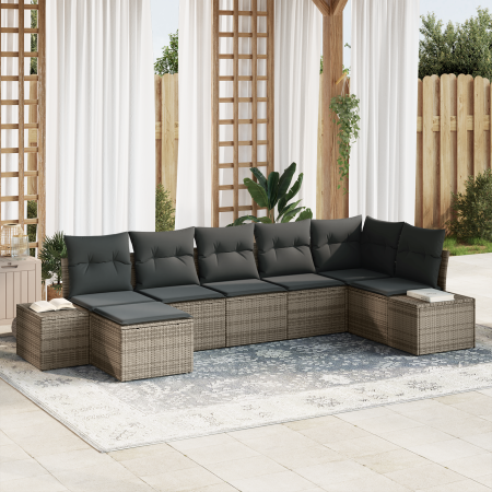 Conjunto de Sofás de Jardín de 7 Piezas con Cojines Ratán Poli Gris de , Sofás de exterior - Ref: Foro24-3355818, Precio: 486...