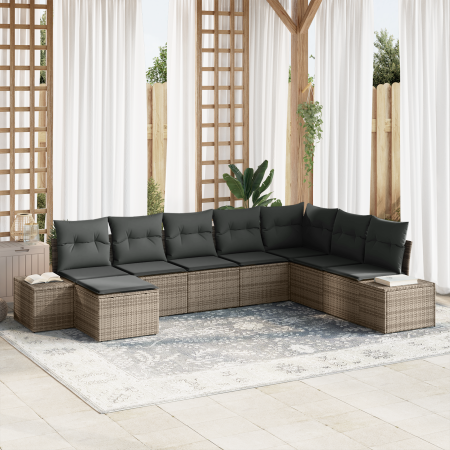 Sofá de Jardín de 8 Piezas con Cojines Gris de Poliratán de , Sofás de exterior - Ref: Foro24-3355848, Precio: 563,29 €
