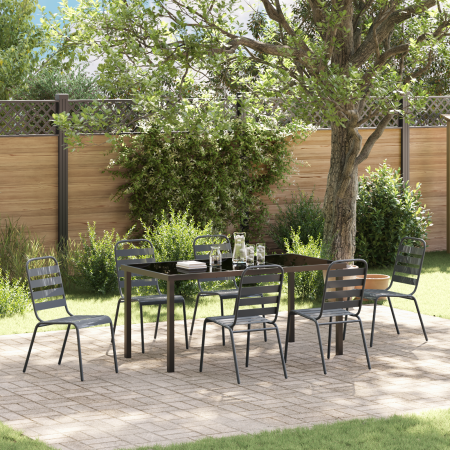 Juego de Comedor de Jardín 7 Piezas Gris Oscuro Acero de , Sillas de jardín - Ref: Foro24-3379300, Precio: 428,72 €, Descuent...