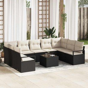 Conjunto de sofá de jardín 10 pcs Negro Poliratán