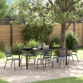 Juego de Comedor de Jardín de 7 Piezas Gris Oscuro de Acero