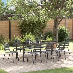Conjunto de Comedor de Jardín de 9 Piezas Gris Oscuro de Acero de , Sillas de jardín - Ref: Foro24-3379302, Precio: 507,35 €,...