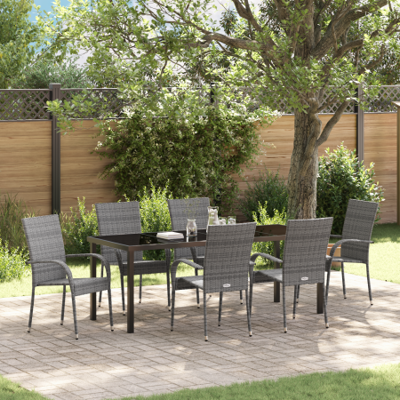 Juego de Comedor de Jardín de 7 Piezas Gris Poliratán de , Sillas de jardín - Ref: Foro24-3379413, Precio: 402,65 €, Descuent...