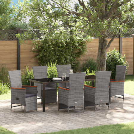 Set de Comedor de Jardín de 7 Piezas con Cojines Gris Ratán