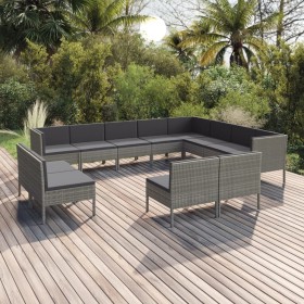 Set de muebles de jardín 12 pzas y cojines ratán sintético gris