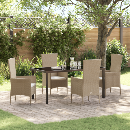 Juego de Comedor de Jardín de 5 Piezas con Cojines de Ratán Poli Beige de , Sillas de jardín - Ref: Foro24-3379460, Precio: 4...