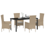 Juego de Comedor de Jardín de 5 Piezas con Cojines de Ratán Poli Beige de , Sillas de jardín - Ref: Foro24-3379460, Precio: 4...