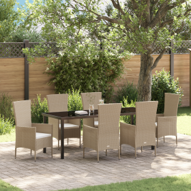 Juego de Comedor de Jardín de 7 Piezas con Cojines Beige Poliratán de , Sillas de jardín - Ref: Foro24-3379462, Precio: 579,5...