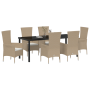 Juego de Comedor de Jardín de 7 Piezas con Cojines Beige Poliratán de , Sillas de jardín - Ref: Foro24-3379462, Precio: 579,5...