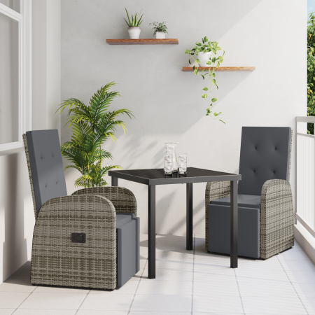 Set de Comedor de Jardín de 3 Piezas con Cojines Gris Ratán PE de , Sillas de jardín - Ref: Foro24-3379499, Precio: 397,03 €,...