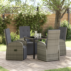 Conjunto de comedor de jardín de 5 piezas con cojines rattan sintético gris de , Sillas de jardín - Ref: Foro24-3379500, Prec...