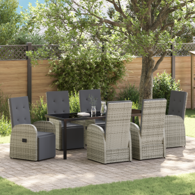 Set de 7 piezas de comedor de jardín con cojines gris poliratán