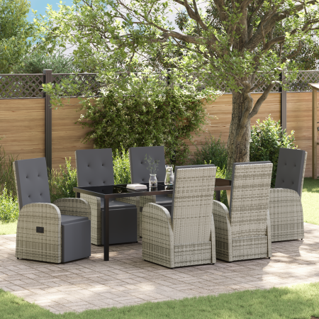 Set de 7 piezas de comedor de jardín con cojines gris poliratán de , Sillas de jardín - Ref: Foro24-3379504, Precio: 1,00 €, ...