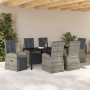 Set de 7 piezas de comedor de jardín con cojines gris poliratán de , Sillas de jardín - Ref: Foro24-3379504, Precio: 1,00 €, ...