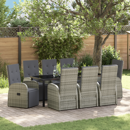Set de Comedor de Jardín de 9 Piezas con Cojines Grises Poliratán de , Sillas de jardín - Ref: Foro24-3379505, Precio: 1,00 €...