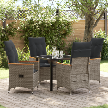 Conjunto de comedor de jardín de 5 piezas con cojines gris ratán polivalente de , Sillas de jardín - Ref: Foro24-3379619, Pre...