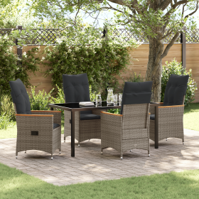 Juego de Comedor de Jardín de 5 Piezas con Cojines de Poliratán Gris de , Sillas de jardín - Ref: Foro24-3379621, Precio: 555...