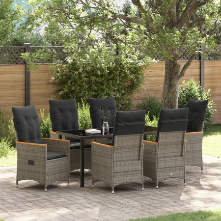 Conjunto de comedor de jardín de 7 piezas con cojines de poliratán gris de , Sillas de jardín - Ref: Foro24-3379622, Precio: ...