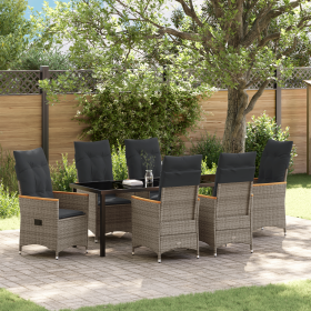 Conjunto de comedor de jardín de 7 piezas con cojines gris rattan poli de , Sillas de jardín - Ref: Foro24-3379623, Precio: 7...