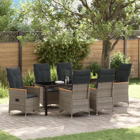Conjunto de comedor de jardín de 7 piezas con cojines gris rattan poli de , Sillas de jardín - Ref: Foro24-3379623, Precio: 7...