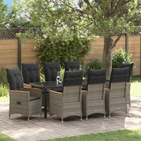 Juego de comedor de jardín de 9 piezas con cojines gris de poliratán de , Sillas de jardín - Ref: Foro24-3379624, Precio: 1,0...