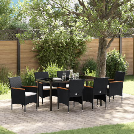 Set de Comedor para Jardín de 7 Piezas en Poliratán Negro