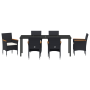 Set de Comedor para Jardín de 7 Piezas en Poliratán Negro