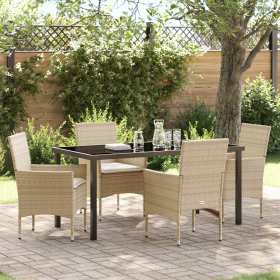 Juego de Comedor de 5 Piezas con Cojines Beige Poliratán de , Sillas de jardín - Ref: Foro24-3379803, Precio: 366,53 €, Descu...