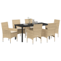 Juego de Comedor de Jardín de 7 Piezas con Cojines Beige Polirratán de , Sillas de jardín - Ref: Foro24-3379804, Precio: 488,...