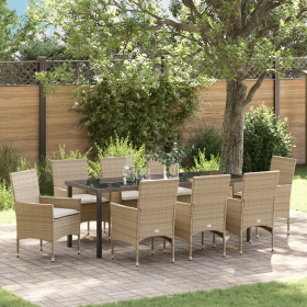Conjunto de Comedor de Jardín de 9 Piezas con Cojines Beige