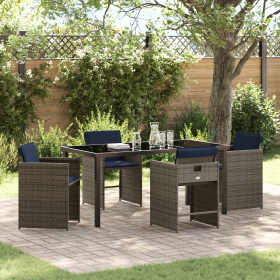 Juego de Comedor de Jardín de 5 Piezas con Cojines Gris Ratán Poliéster de , Sillas de jardín - Ref: Foro24-3380002, Precio: ...