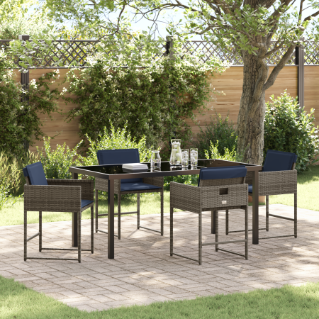 Conjunto de Comedor de Jardín de 5 Piezas con Cojines Gris Poliratán de , Sillas de jardín - Ref: Foro24-3380034, Precio: 272...