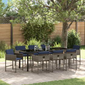 Juego de Comedor de Jardín de 9 Piezas con Cojines Gris Poliratán de , Sillas de jardín - Ref: Foro24-3380035, Precio: 445,57...
