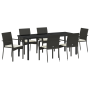 Set de Comedor de Jardín de 7 Piezas con Cojines Negro Poliratán