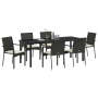 Set de Comedor de Jardín de 7 Piezas con Cojines Negro Poliratán