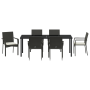 Set de Comedor de Jardín de 7 Piezas con Cojines Negro Poliratán