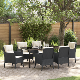 Set de Comedor de Jardín 7 Piezas con Cojines Negro Poliratán de , Sillas de jardín - Ref: Foro24-3380145, Precio: 688,28 €