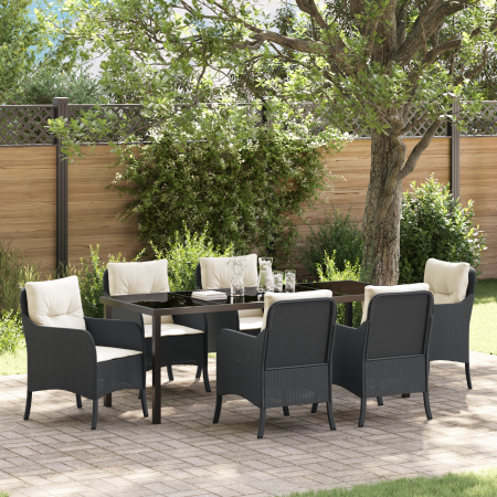 Set de Comedor de Jardín de 7 Piezas con Cojines Negro Poliratán de , Sillas de jardín - Ref: Foro24-3380146, Precio: 710,60 ...